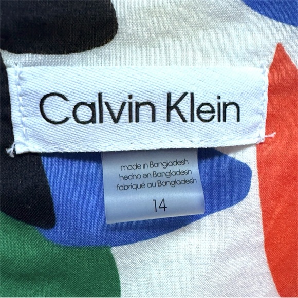 Calvin Klein Colorful Feather Printed Puff-Sleeve Midi Dress Women’s Size 14 - Picture 3 of 11